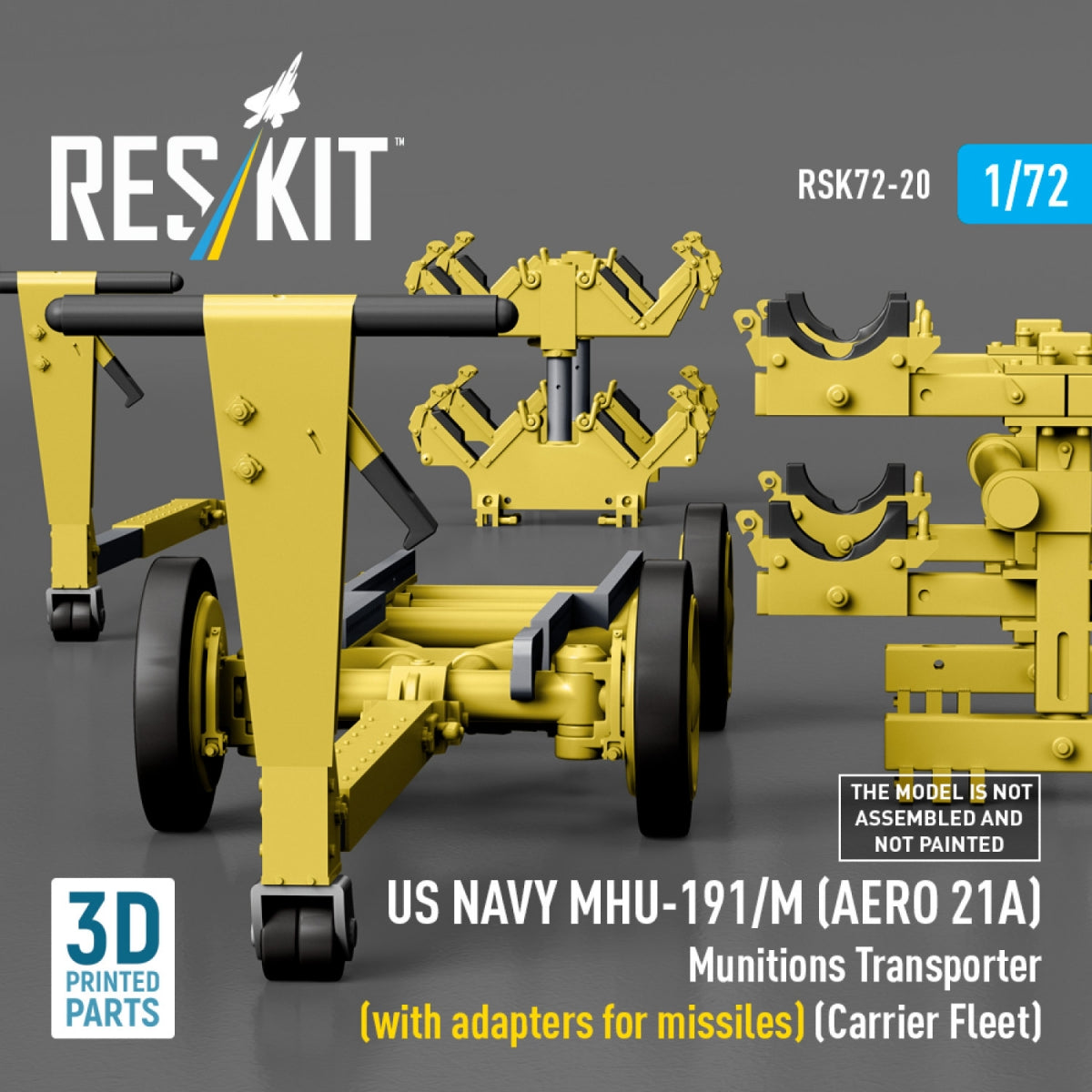 RESKIT RSK72-0020 US NAVY MHU-191/M (AERO 21A) Munitions Transporter (with adapters for missiles) (Carrier Fleet, C-130) (3D Printed model kit) 1/72 – image 5
