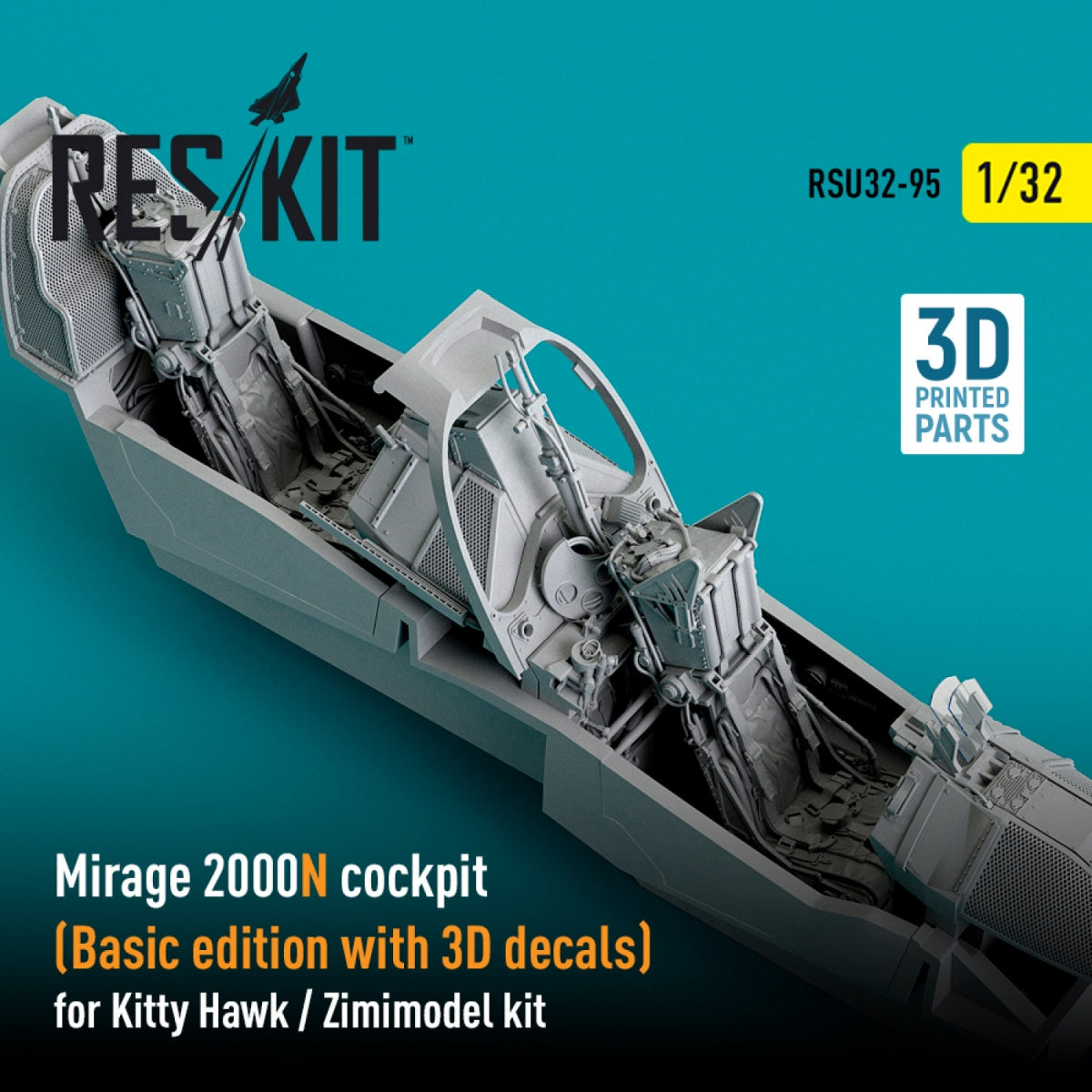 RESKIT RSU32-0095 MIRAGE 2000N COCKPIT (BASIC EDITION WITH 3D DECALS) FOR KITTY HAWK / ZIMIMODEL KIT (3D PRINTED) 1/32 – Bild 3