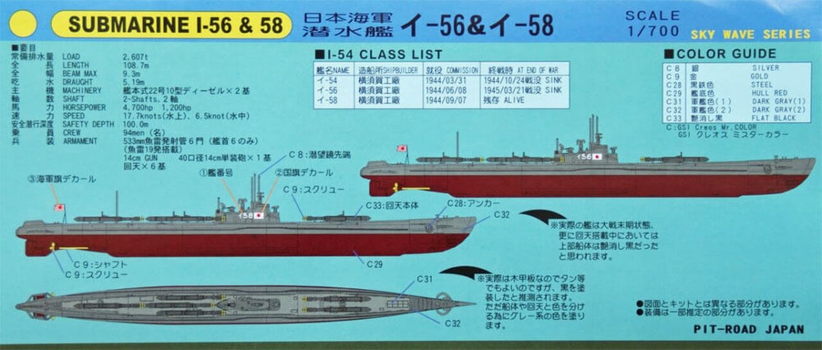 Pit-Road W122 IJN Submarine Type I-54 Class Submarine I-56 &amp;amp; I-58 1/700 – Bild 2