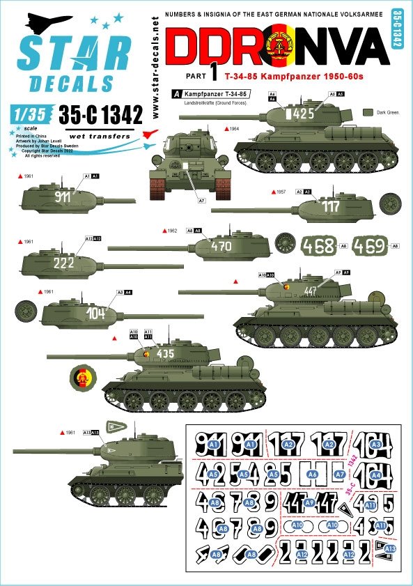 Star Decals 35-C1342 DDR - NVA 1. Numbers & insignia of the East German Nationale Volksarmee 1/35