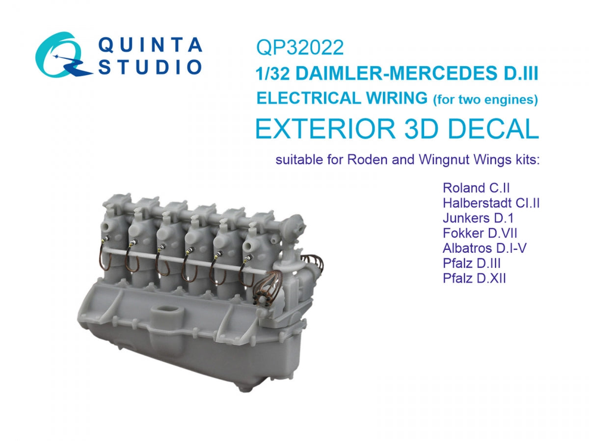 Quinta Studio QP32022 DAIMLER-MERCEDES D.III Electrical wiring, for Roland C.II, Albatros DI-V, Pfalz D.III/D.XII, Junkers D.1 etc (Wingnut Wings, Roden) 1/32