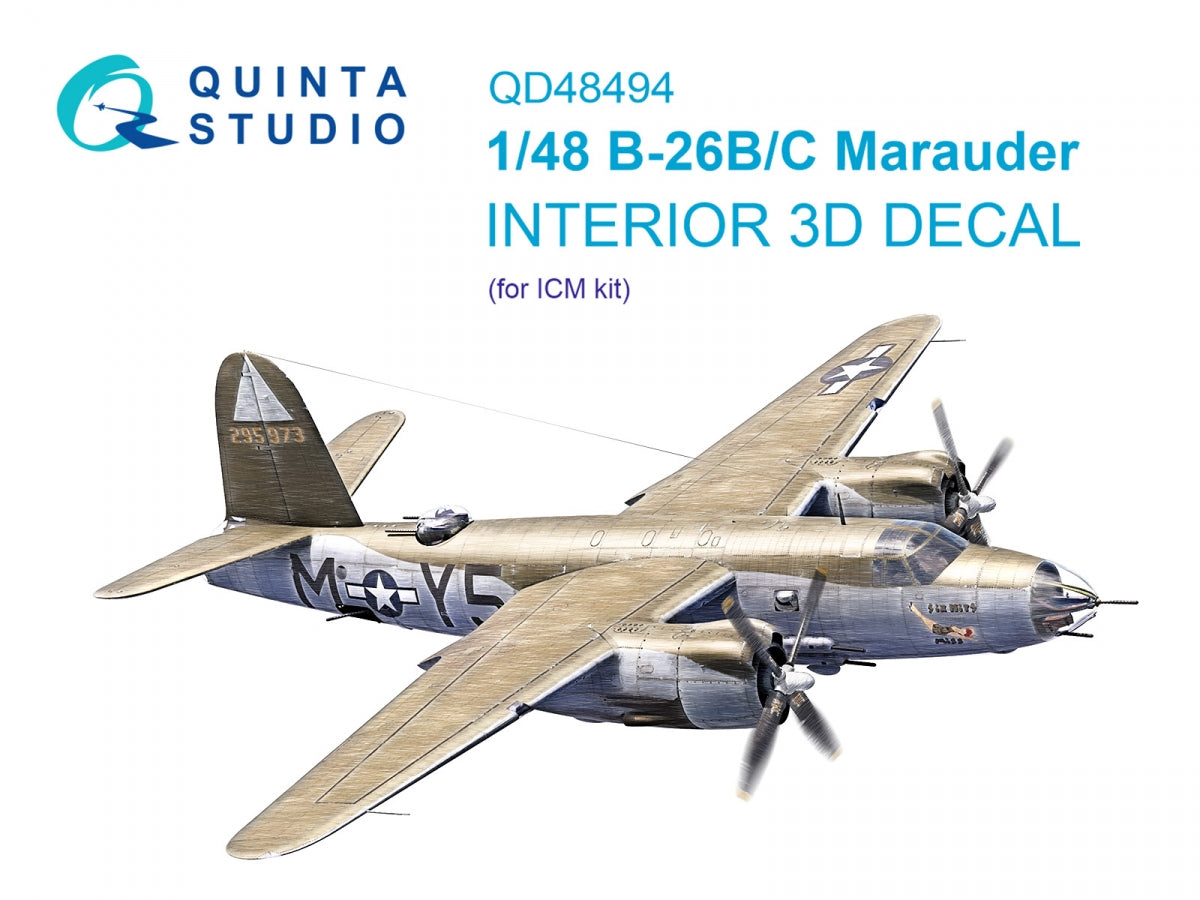Quinta Studio QD48494 B-26B/C Marauder 3D-Printed colored Interior on decal paper (ICM) 1/48