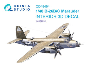 Quinta Studio QD48494 B-26B/C Marauder 3D-Printed colored Interior on decal paper (ICM) 1/48