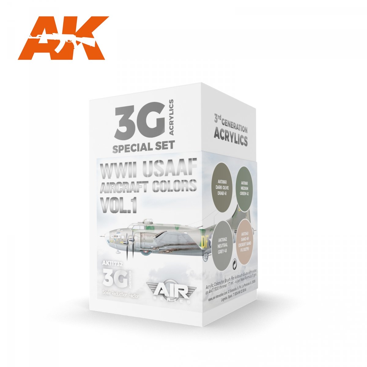AK Interactive AK11732 Couleurs des avions de l'USAAF de la Seconde Guerre mondiale, vol. 1, 3 x 17 ml