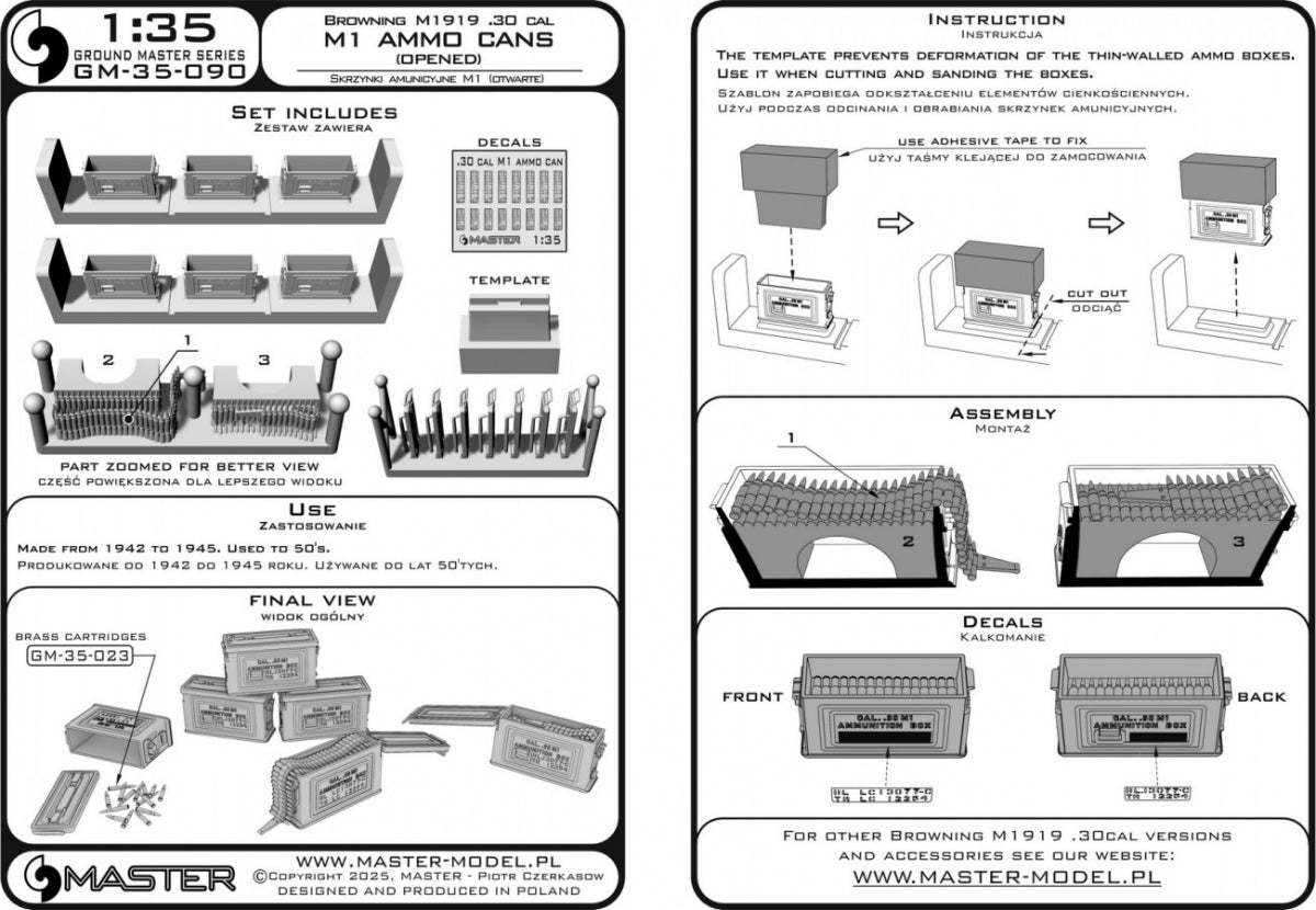 Master GM-35-090 M1 Ammo Boxes for Browning M1919 Rifle .30cal (7.62mm) (6 pcs.) - OPEN 1/35 – image 7