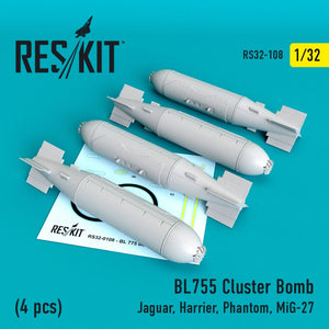 RESKIT RS32-0108 BL755 CLUSTER BOMBS (4PCS) 1/32