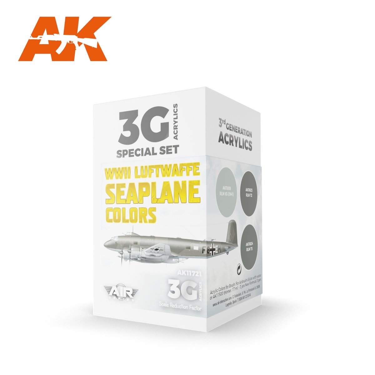AK Interactive AK11721 Couleurs d'hydravion de la Luftwaffe de la Seconde Guerre mondiale 3 x 17 ml