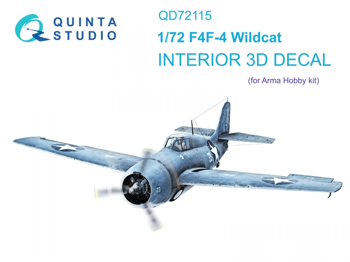 Quinta Studio QD72115 F4F-4 Wildcat 3D-Printed colored Interior on decal paper (Arma Hobby) 1/72