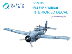 Quinta Studio QD72115 F4F-4 Wildcat 3D-Printed colored Interior on decal paper (Arma Hobby) 1/72