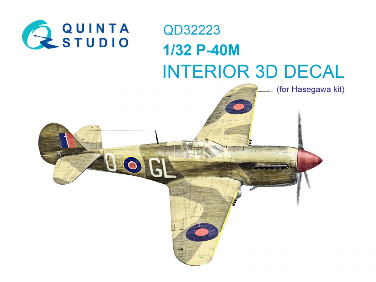 Quinta Studio QD32223 P-40M 3D-Printed colored Interior on decal paper (Hasegawa) 1/32
