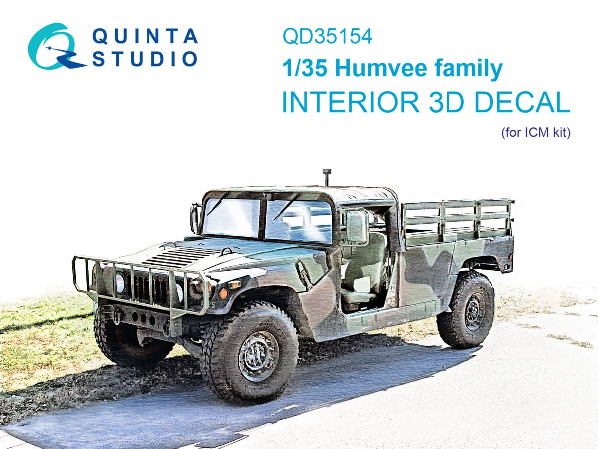 Quinta Studio QD35154 Humvee family 3D-Printed &amp;amp; colored Interior on decal paper (ICM) 1/35