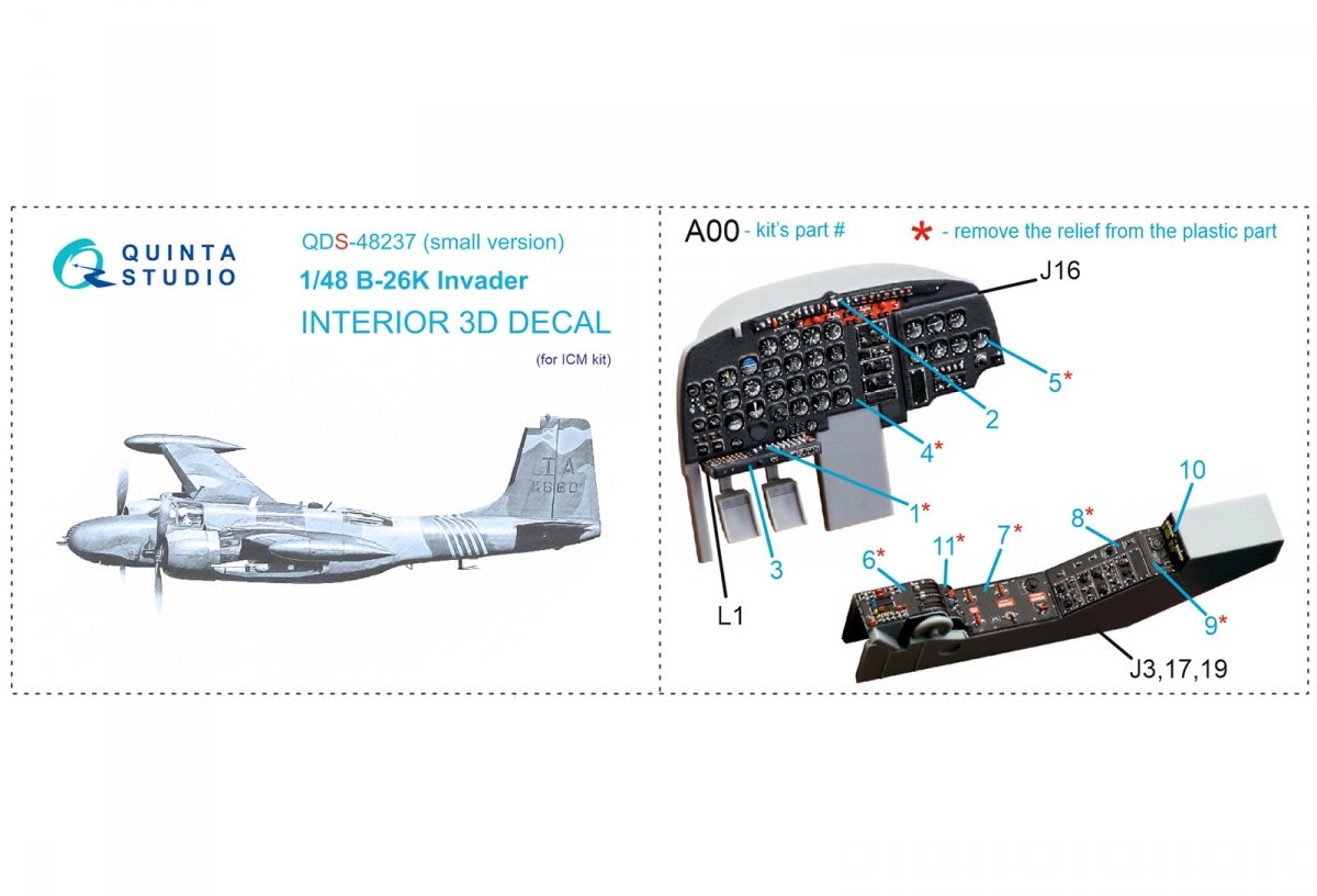 Quinta Studio QDS-48237 B-26K 3D-Printed &amp;amp; colored Interior on decal paper (ICM) (Small version) 1/48 – obrázek 8