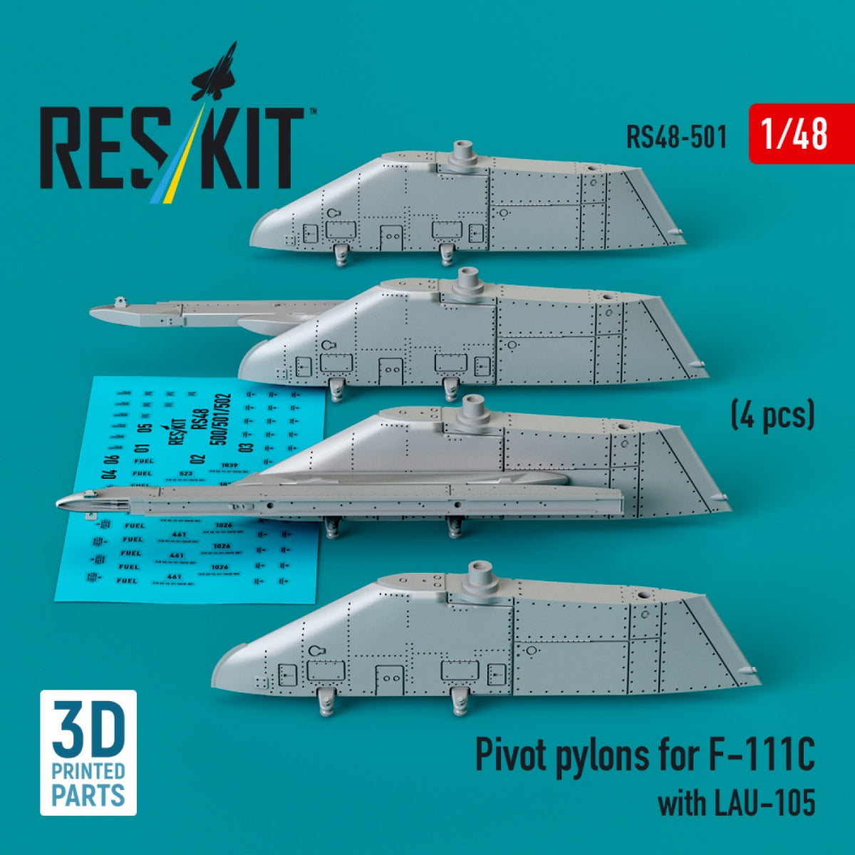 RESKIT RS48-0501 Pivot pylons for F-111C with LAU-105 (4 pcs) (3D Printed) 1/48 – image 3