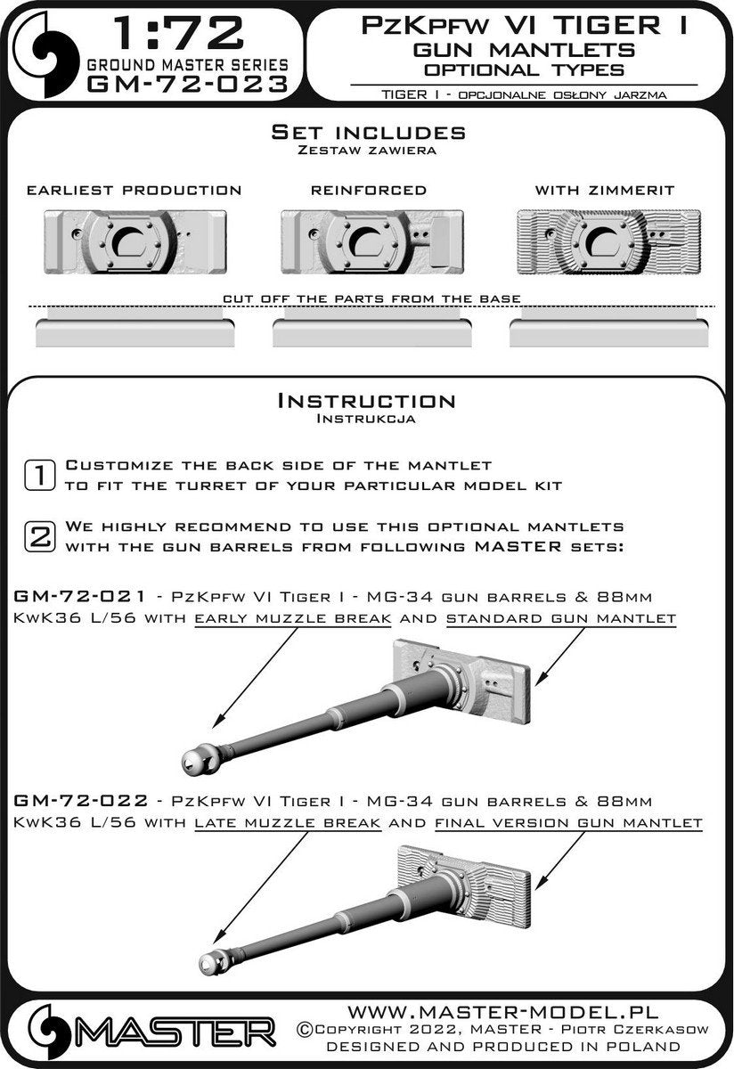 Master GM-72-023 PzKpfw VI Tiger I - gun mantlets - 3 optional types - to be used with gun barrels from sets GM-72-021 and GM-72-022 1/72 – image 7