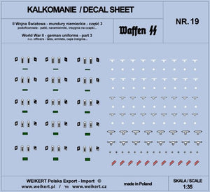 Weikert Decals DEC219 Uniformes allemands - onglets, épaulettes, insignes de casquette - WAFFEN SS - ver.3 - vol.19 1/35