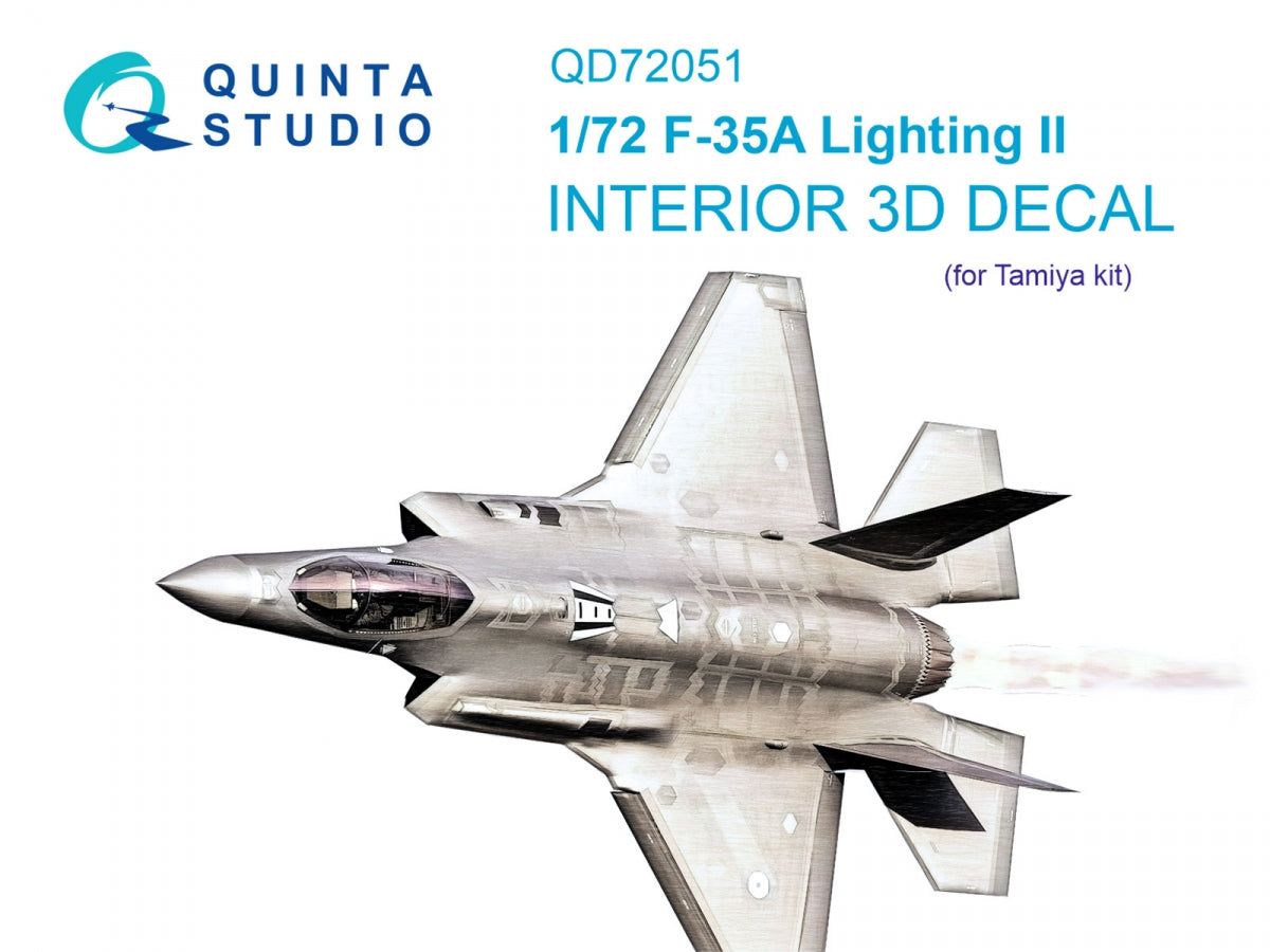 Quinta Studio QD72051 F-35A Lighting II 3D-Printed &amp;amp; colored Interior on decal paper (Tamiya) 1/72