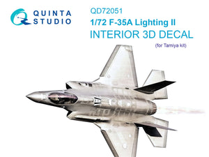 Quinta Studio QD72051 F-35A Lighting II 3D-Printed &amp;amp; colored Interior on decal paper (Tamiya) 1/72