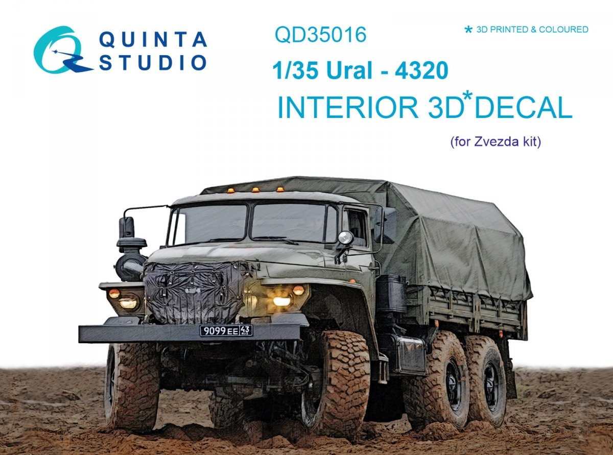 Quinta Studio QD35016 Ural-4320 3D-Printed &amp;amp; colored Interior on decal paper (for Zvezda kit) 1/35