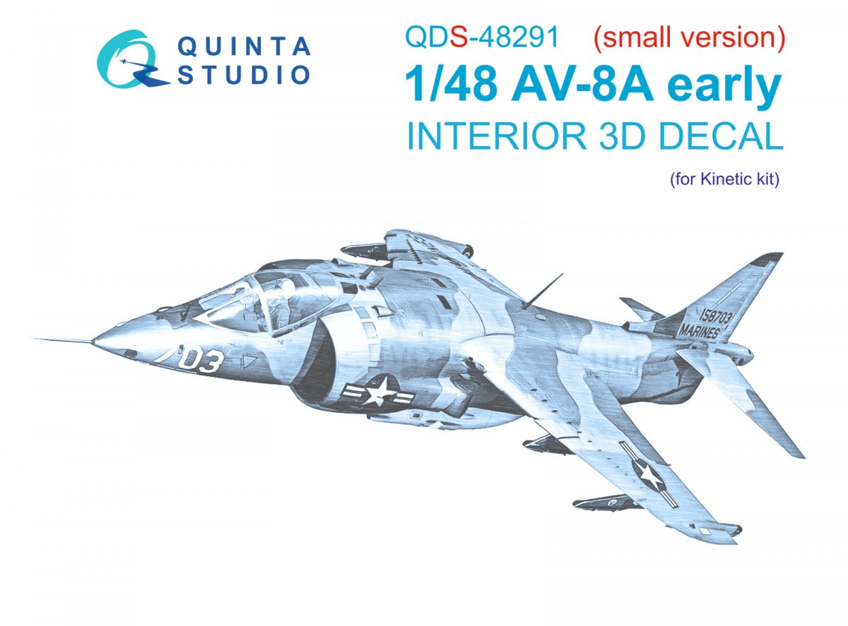 Quinta Studio QDS-48291 AV-8A Early 3D-Printed &amp;amp; colored Interior on decal paper (Kinetic) (Small version) 1/48