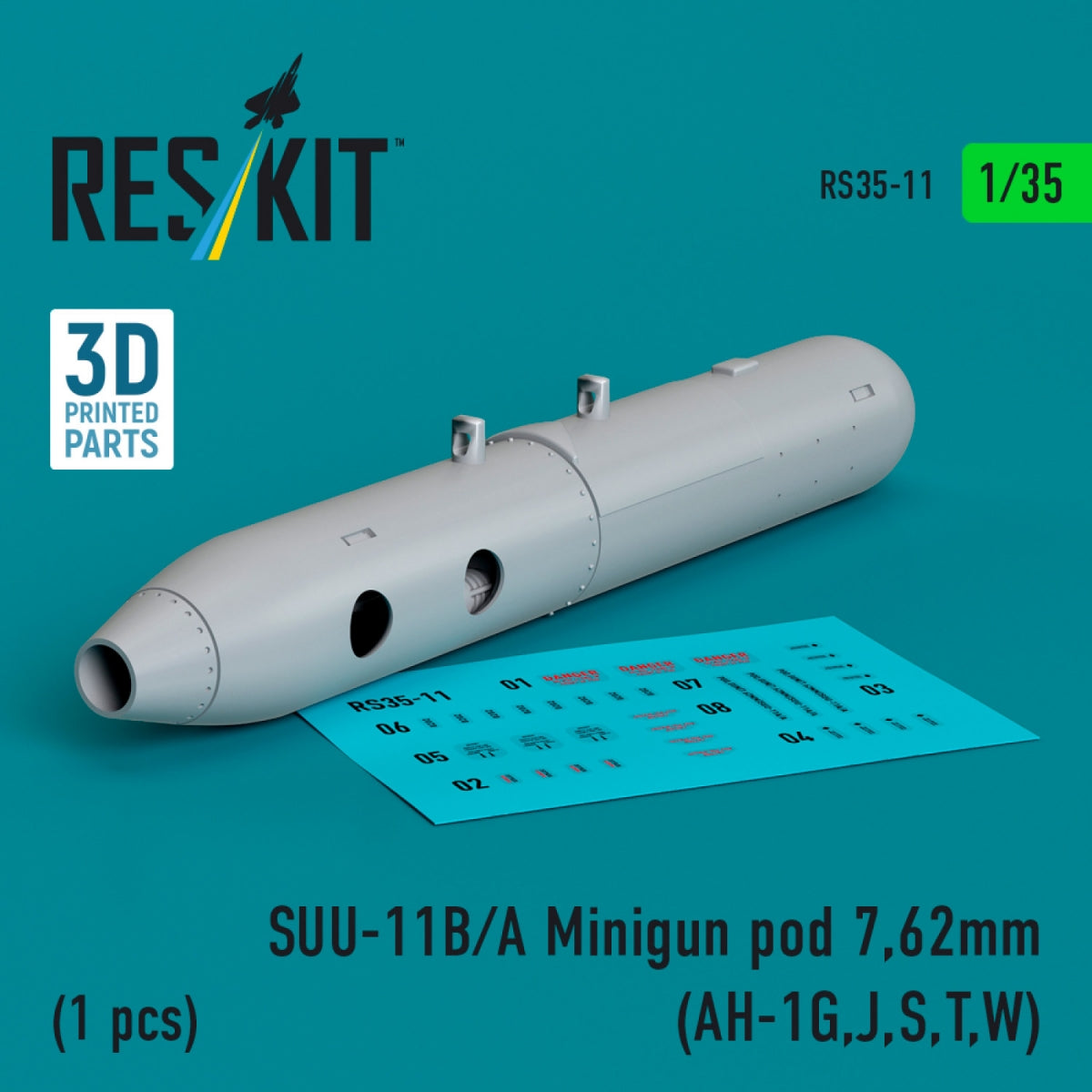 RESKIT RS35-0011 SUU-11B/A Minigun for 7.62mm (1 pcs) (AH-1G,J,S,T,W) (3D printed) 1/35