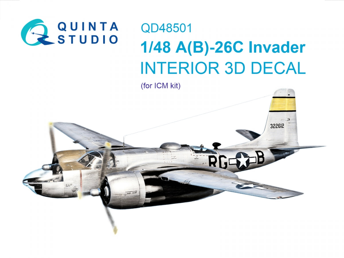 Quinta Studio QD48501 A-26C Invader 3D-Printed &amp;amp; colored Interior on decal paper (ICM) 1/48