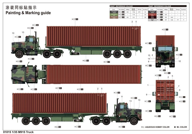 Trumpeter 01015 M915 Tractor with M872 Flatbed trailer / 40FT Container 1/35 – image 2