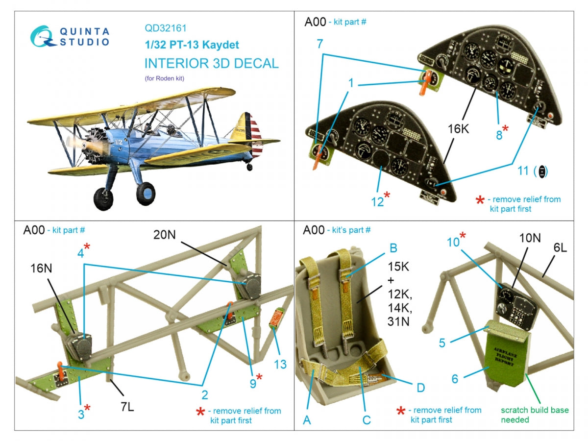Quinta Studio QD32161 PT-13 Kaydet 3D-Printed &amp;amp; colored Interior on decal paper (Roden) 1/32 – Bild 2