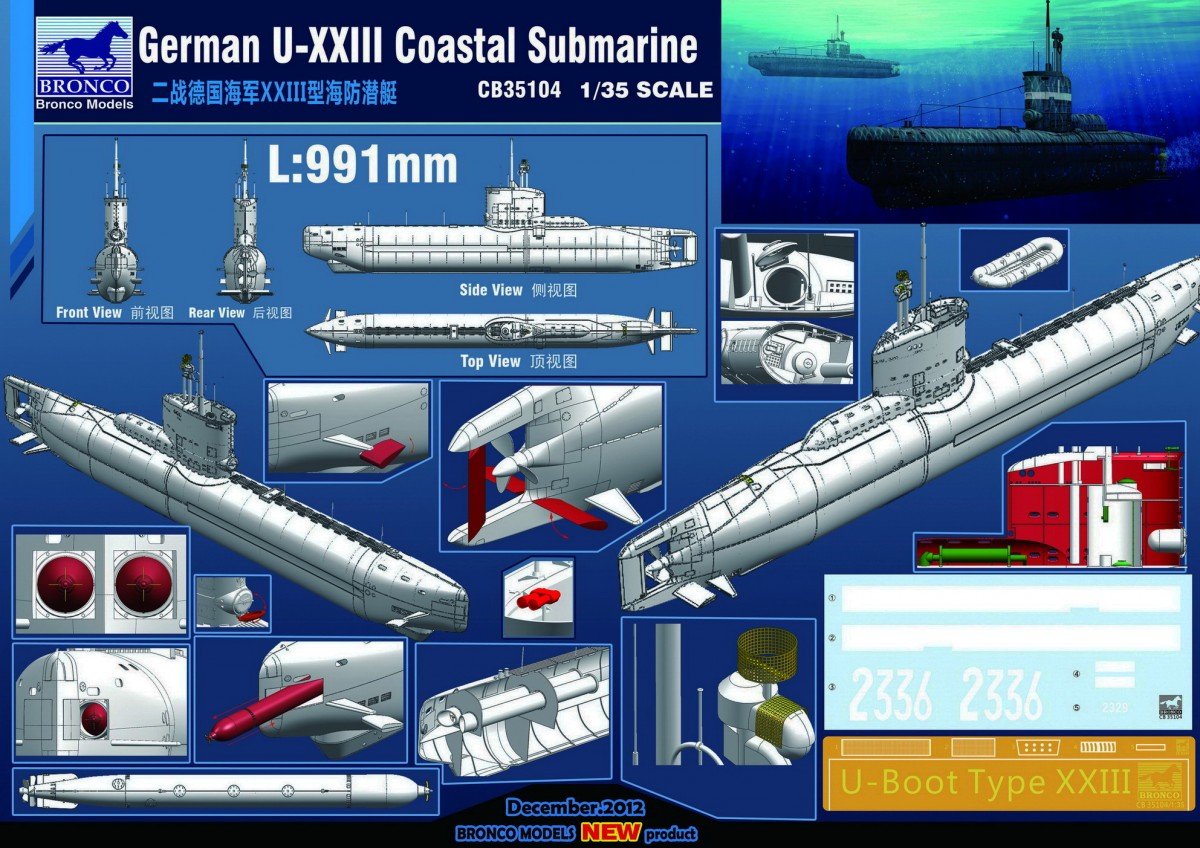 Bronco CB35104 German Type XXIII U-Boat Coastal Submarine 1/35 – obrázek 2