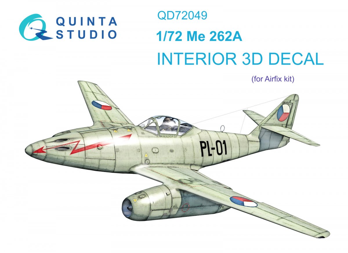 Quinta Studio QD72049 Me-262A 3D-Printed &amp;amp; coloured Interior on decal paper (Airfix) 1/72