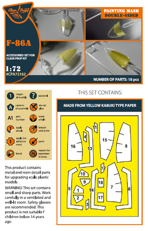 Clear Prop! CPA72162 F-86A double-sided painting mask on &amp;quot;yellow kabuki paper&amp;quot; for CP kits 1/72 – image 2