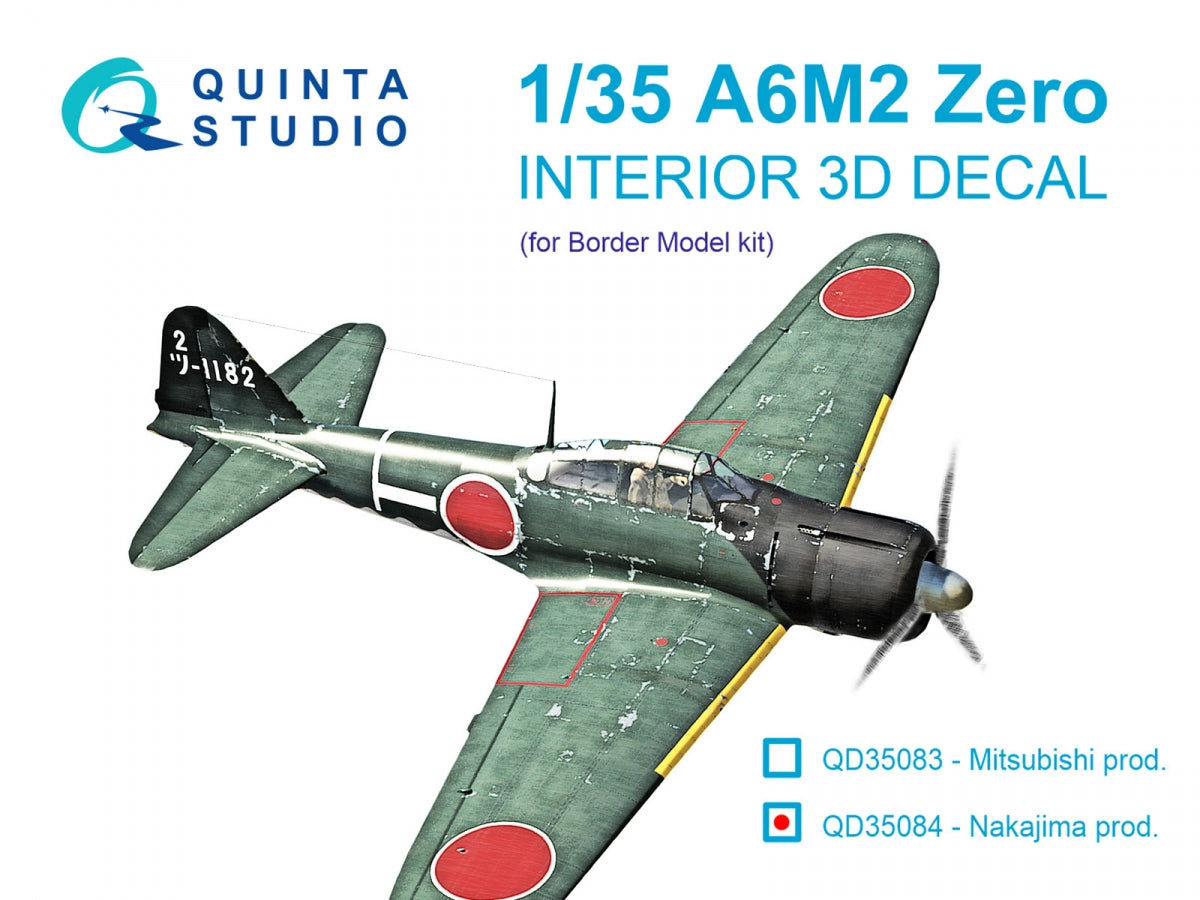 Quinta Studio QD35084 A6M2 Zero (Nakajima Prod.) 3D-Printed &amp; colored Interior on decal paper (Border Model) 1/35
