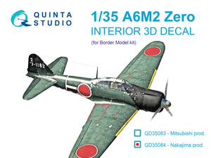 Quinta Studio QD35084 A6M2 Zero (Nakajima Prod.) 3D-Printed &amp;amp; colored Interior on decal paper (Border Model) 1/35
