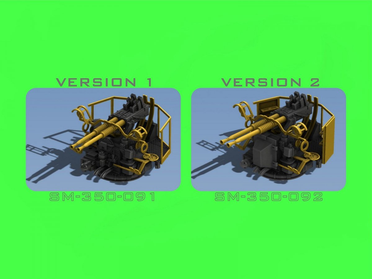 Master SM-350-092 USN 40 mm/56 Bofors twin mount ver.2 / with Mk-51 director - (resin, PE and turned parts) - (6pcs) 1/350 – immagine 2
