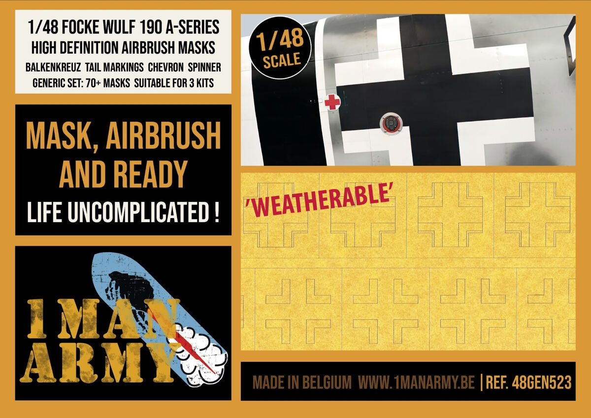 1 Man Army 48GEN523 Focke Wulf 190 A-Series Balkenkreuz Tail Markings 1/48