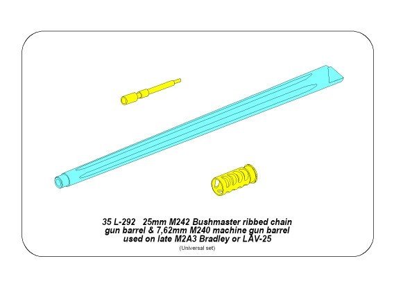 Aber 35L-292 Barrel Set: 25mm M242 Bushmaster Late Fluted and 7.62mm M240 for M2A3 Bradley or LAV 25 1/35 – image 5