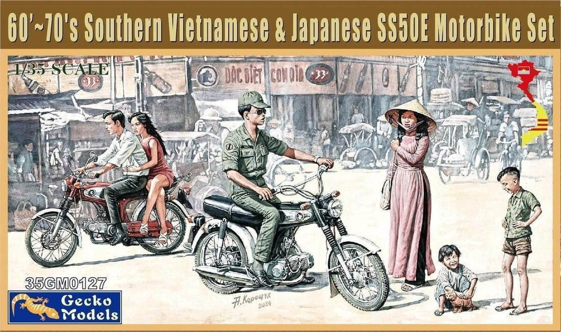Gecko Models 35GM0127 60&amp;#39;~70&amp;#39;s Southern Vietnamese &amp;amp; Japanese SS50E Motorbike Set 1/35
