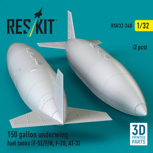 RESKIT RSU32-0240 150 gallon underwing fuel tanks (F-5E, F, N, F-20, AT-3) (2 pcs) (3D Printed) 1/32