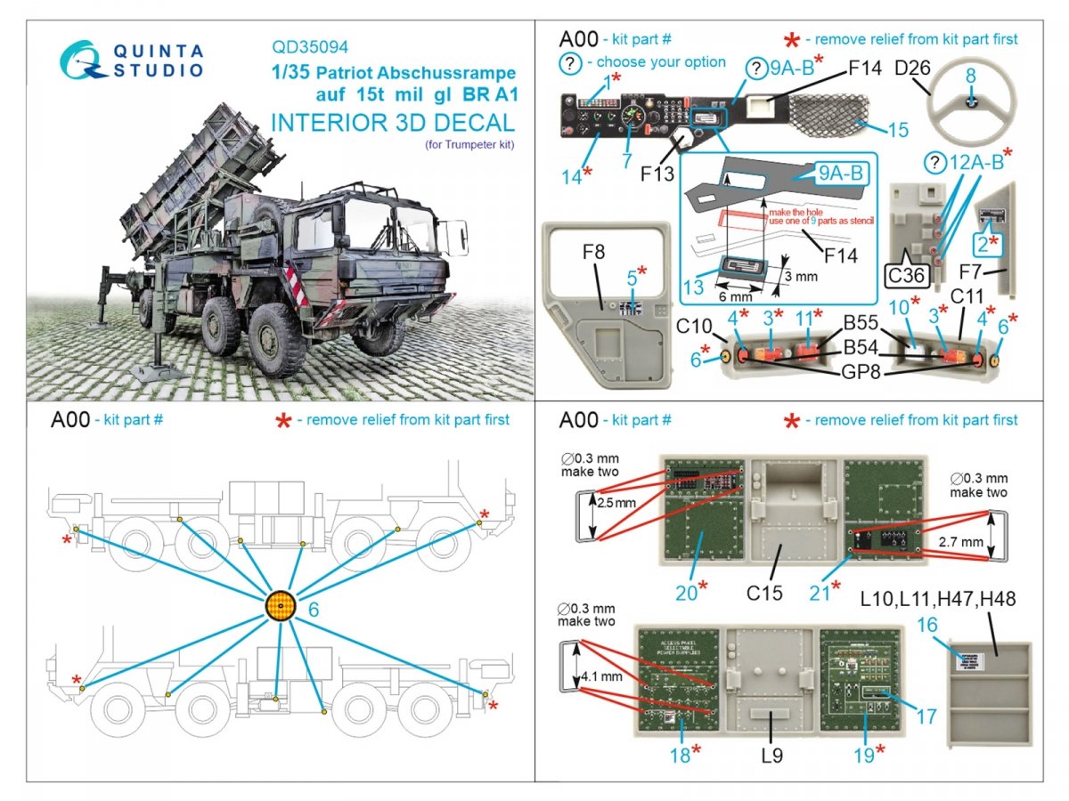 Quinta Studio QD35094 Patriot Abschussrampe auf 15t mil gl BR A1 3D-Printed &amp;amp; colored Interior on decal paper (Trumpeter) 1/35 – obrázek 14
