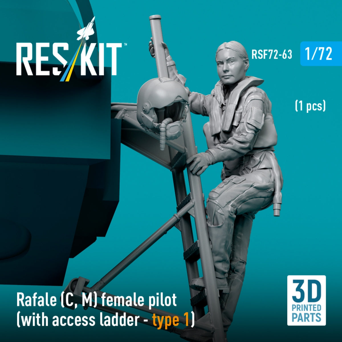 RESKIT RSF72-0063 Rafale (C, M) female pilot (with access ladder - type 1) (1 pcs) (3D Printed) 1/72