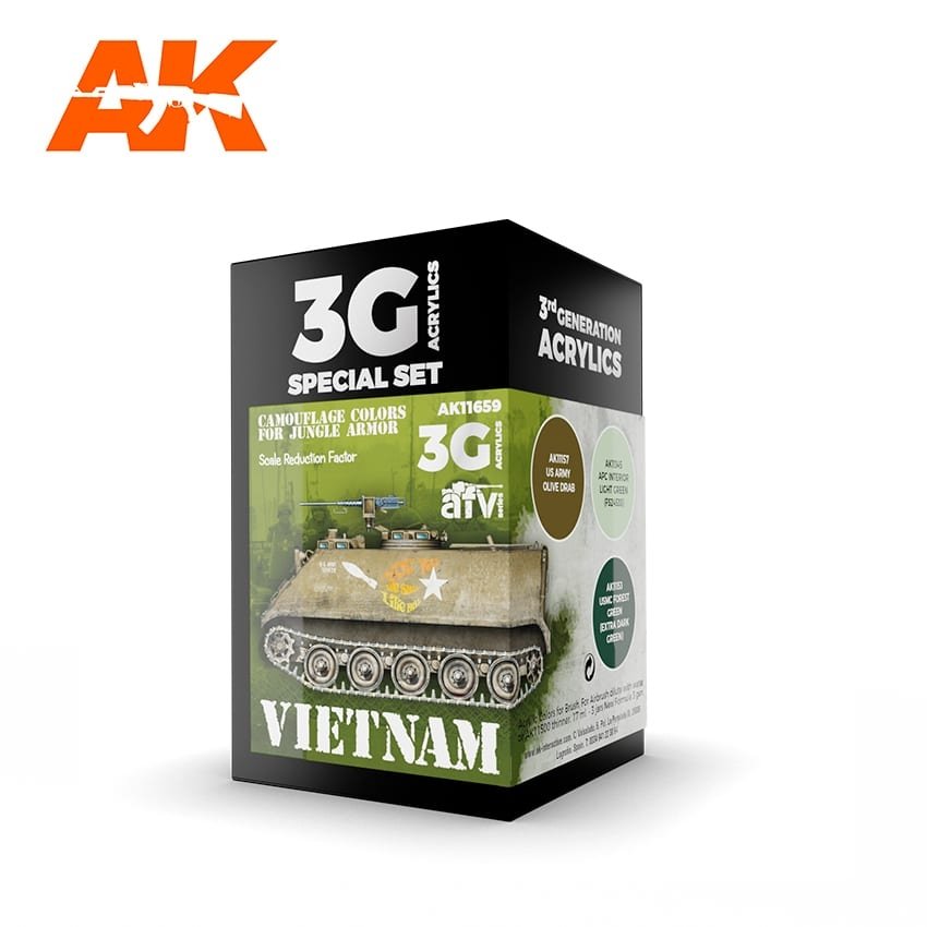 AK Interactive AK11659 3G VIETNAM COULEURS DE CAMOUFLAGE POUR JUNGLE COLORS 3 x 17 ml