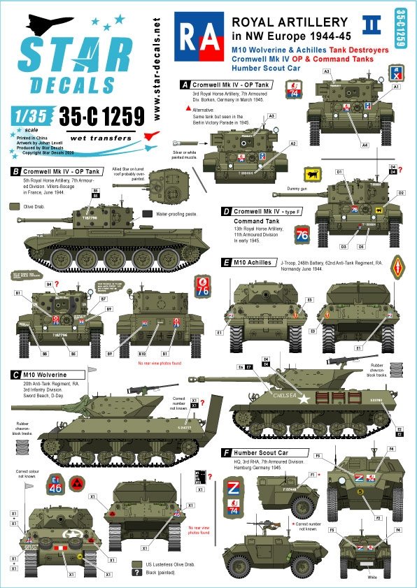 Star Decals 35-C1259 Royal Artillery #2 1/35