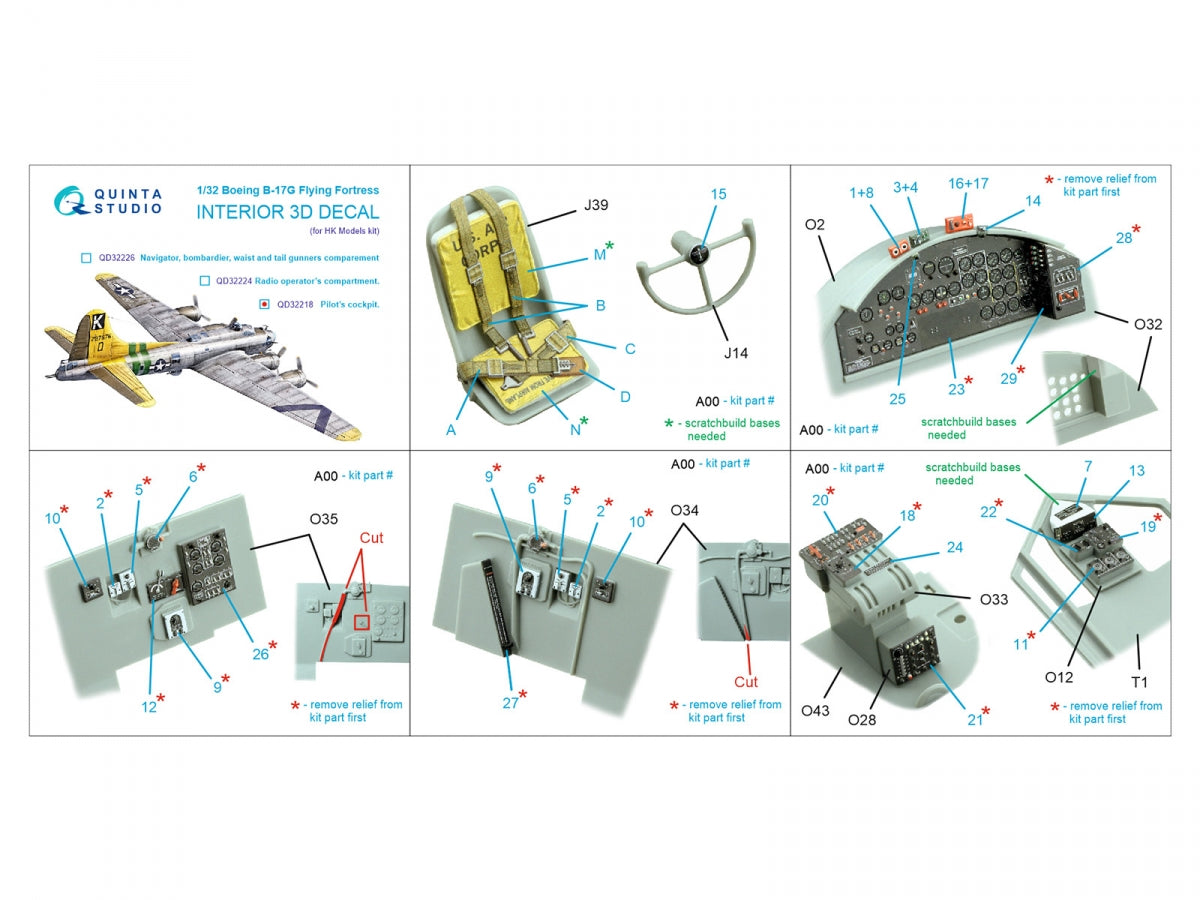 Quinta Studio QD32218 Boeing B-17G Navigator, bombardier, waist and tail gunners compartments. 3D-Printed colored Interior (HK models) 1/32 – image 2
