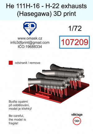Omask 107209 He 111H-16 - H-22 exhausts (Hasegawa) 3D print 1/72 – image 2