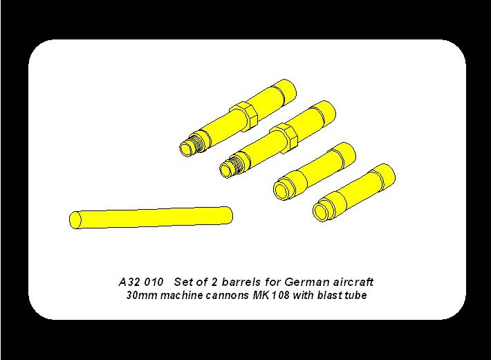 Aber A32010 Set of 2 barrels for German aircraft 30mm machine cannons MK 108 with blast tube 1/32 – image 8