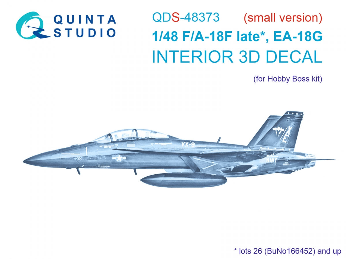 Quinta Studio QDS-48373 F/A-18F late / EA-18G 3D-Printed &amp;amp; colored Interior on decal paper (Hobby Boss) (small version) 1/48