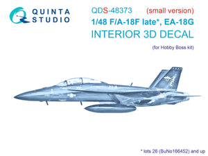 Quinta Studio QDS-48373 F/A-18F late / EA-18G 3D-Printed &amp;amp; colored Interior on decal paper (Hobby Boss) (small version) 1/48