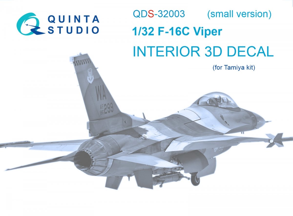 Quinta Studio QDS-32003 F-16C 3D-Printed &amp;amp; colored Interior on decal paper (Tamiya) (small version) 1/32