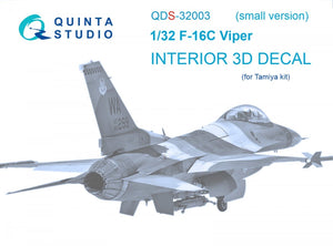 Quinta Studio QDS-32003 F-16C 3D-Printed &amp;amp; colored Interior on decal paper (Tamiya) (small version) 1/32