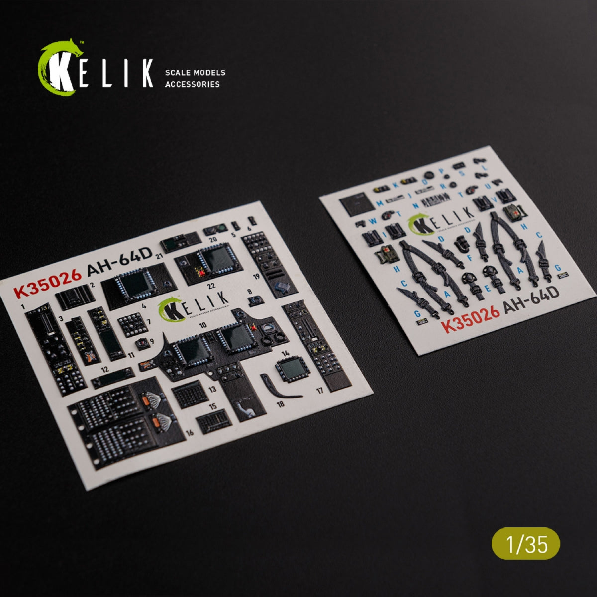 KELIK K35026 AH-64D Apache interior 3D decals for Meng kit 1/35