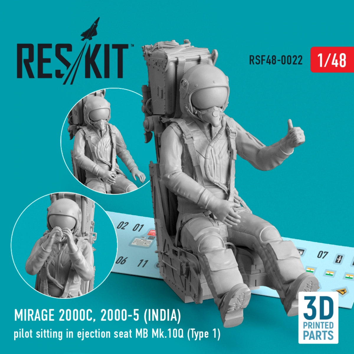 RESKIT RSF48-0022 MIRAGE 2000C, 2000-5 (INDE) PILOTE ASSIS DANS UN SIÈGE ÉJECTABLE MB MK.10Q (TYPE 1) (IMPRIMÉ EN 3D) 1/48
